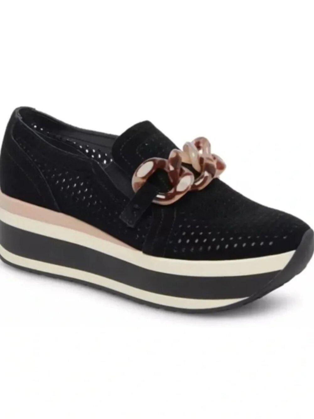 Dolce Vita Jhenee Perforated Platform Sneaker Loafer Black Suede Slip On Sz 7.5